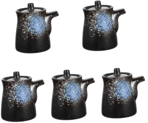 Öl-Essig-Flasche, Keramik, 3 Stück, Öl, Schwarz, Mini-Milchkännchen, Krug, Speiseöl-Ausgießer, Saucen-Ausgießer, Ahornsirup, Chili-Öl-Spenderflasche – Keramik-Stil (Color : Bluex5pcs, Size : 10X8.5X
