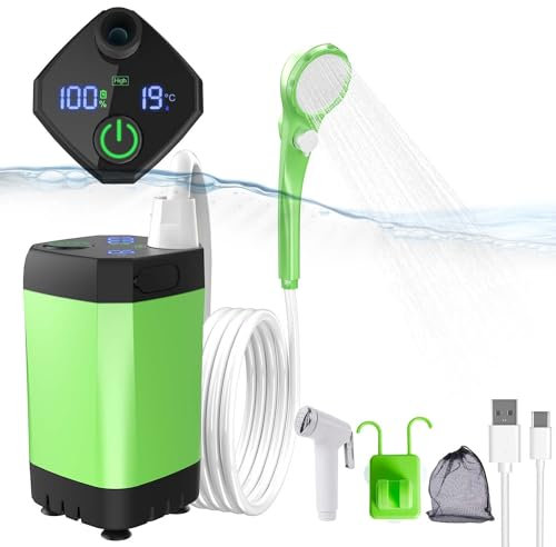Kit de ducha portátil - Minibomba sumergible de 6000 mAh, batería recargable de 6000 mAh, manguera de 2,5 m, pantalla digital, ideal para actividades al aire libre, cuidado de plantas, lavado de
