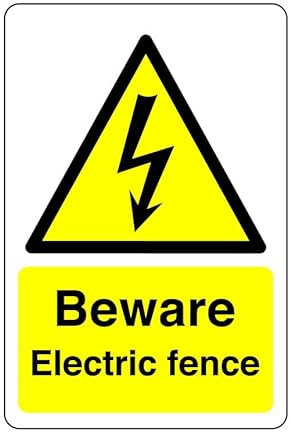 Safety First Display LTD Beware electric fence sign - 1.2mm Rigid plastic for indoor/outdoor usage (150mm x 100mm) Viewing Distance within 3m.