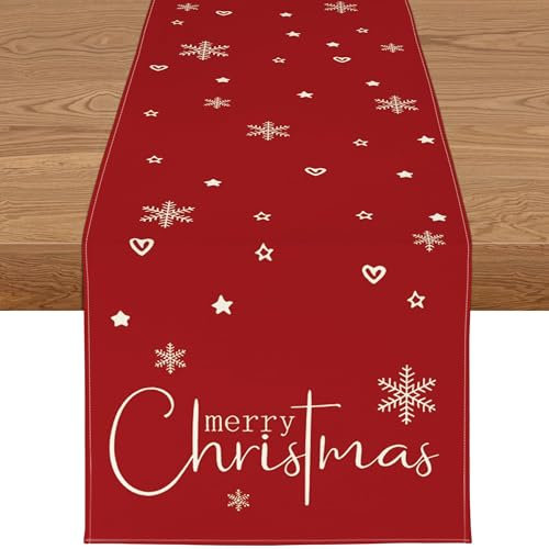 YCOLL Weihnachtsdeko Tisch Tischläufer Weihnachten Tischläufer Rot Winter Wasserabweisend Tischläufer Modern Weihnachtstischläufer für Drinnen und Draußen Party Küche Esstisch Dekoration