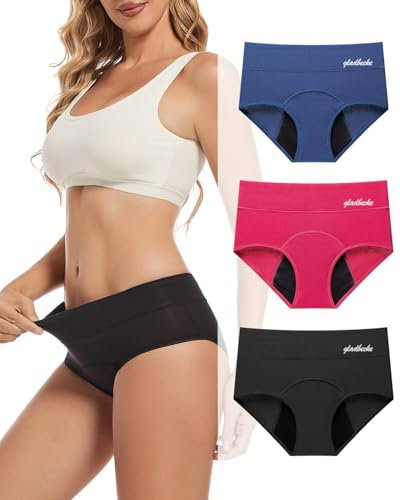 Gladbecke Periodenunterwäsche, Starke Blutung, Unterhosen Damen Baumwolle 60ML Absorption Lecksicher, Hohe Taille, 3er Pack,L