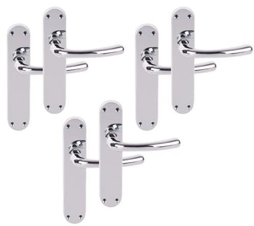 Hunta HANDLEZONE® 3 Pairs Avis Polished Chrome Lever Latch Door Handle Set on Long Backplate, for Internal Doors