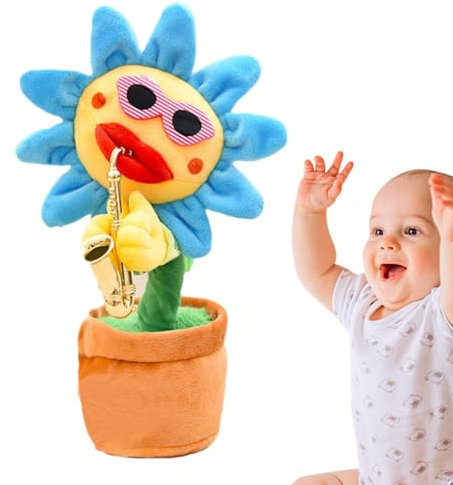 Singende Tanzende Sonnenblume, Tanzendes Sonnenblumenspielzeug-Glühendes Sprechendes, Sich Wiederholendes Saxophon Aus Weichem Plüsch - Partygeschenke, Dekokissen, Geschenke, 200 Lieder, Musikalisch