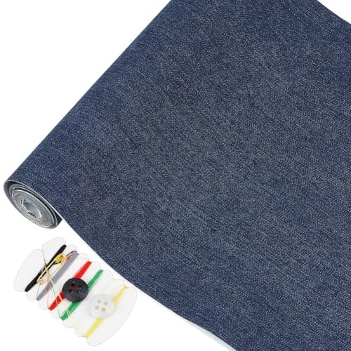 OLYCRAFT Jeans Iron on Patches 1.5x0.2m Extra Large Patches for Jeans 0.3mm Thick Denim Patch with Thread Button Clip and Needle for Jeans Clothing Hole Repairing and Decoration -Midnight Blue