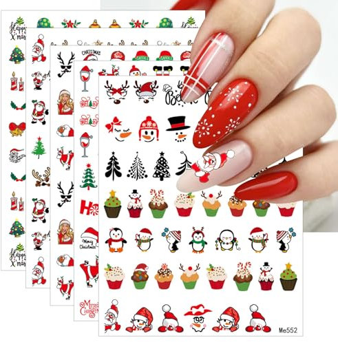 JMEOWIO 10 Sheets Christmas Nail Art Stickers Decals Self-Adhesive Winter Holiday Cute Nail Supplies Nail Art Design Decoration Accessories