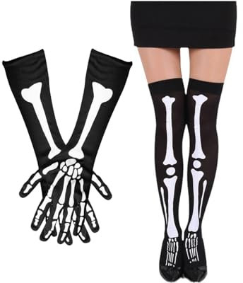 AUFIKR 2 Paare Halloween Handschuhe Strümpfe Set, Halloween Socken und Full Finger Handschuhe Lange Arm Handschuhe für Halloween Tanz Kostüm Party, Cosplay