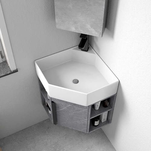 Lavabo da Bagno Piccolo per Bagno Lavabo ad Angolo, Lavello in Ceramica Ad Angolo con Foro per Rubinetto Scarico Lavandino, per Ristorante, Bar, Caffetteria(40cm/15.7in)