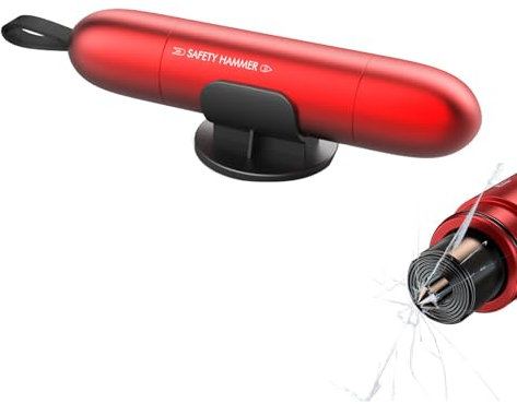 Rompivetro Auto e Taglia Cintura, Martello di Emergenza, Rompi Vetro per Auto, 2 in 1 Rompi Vetro Auto Emergenza, Taglia Cinture di Sicurezza e Rompivetro, Rompi Finestrino per Auto (Rosso)