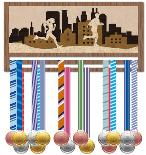 CREATCABIN Porta Medaglie Corsa Porta Medaglie Corsa Espositore Appendere In Legno Motivo 3D Decorazione Parete Contiene 30+ medaglie Regalo Corridori Vincitori Gare Maratona Atleti Medagliati 20x40cm