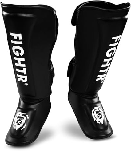 FIGHTR® Profi Schienbeinschoner extra Dick - mit perfektem Sitz und idealer Polsterung | Extra Dicker Schienbeinschutz für Kicks im Kickboxen, MMA, Muay Thai und Kampfsport (Schwarz, L)