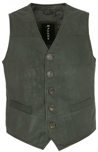 MADDOX - Herren Echtleder Lederweste Lammnubuk Olive