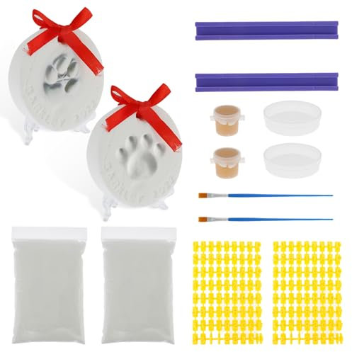 2 Set Hundepfotenabdruck Ultra Sicher 9 x 9 x 2 cm Pet Paw Print Keepsake Kit Baby Haustierpfoten -Print Ornament Kit DIY Hanging Clay Pawprint Haustier Paw Print Impression Kit für Baby Hunde Katzen