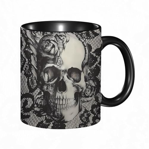 HRRASFAZF Tasse Kaffeetassen,Große 330ml Mit Henkel 100% Handbemalt kaffeebecher porzellan,Calavera Totenkopf mit,Frauen,Jahrestag,Muttertag