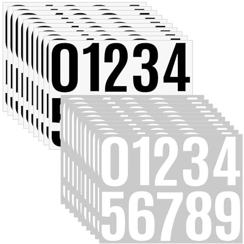 GETRICH 200 Pcs 10cm Number Stickers, Vinyl Sticky Numbers, Waterproof Stick On Numbers, Self Adhesive Number Stickers for Mailbox Door Window Residence Car Classroom Bins, 20 Sheets (Black,White)