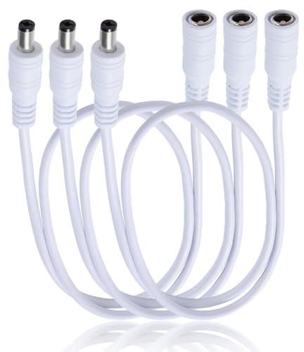 KUOQIY 3 PCS 0.5m 5.5x2.1 mm 24V 12V DC Power Extension Cable, Male to Female Power Extension 22AWG, for CCTV Security Cameras, Router, White