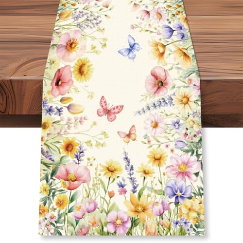 WADORN Tischläufer Mit Schmetterlingsmotiv Lavendel, 33x183cm Wildflowerr Schmetterlings Tischläufer Dekorativ Für Hochzeiten Partys Saisonale Küche Esstischdekoration Für Die Inneneinrichtung
