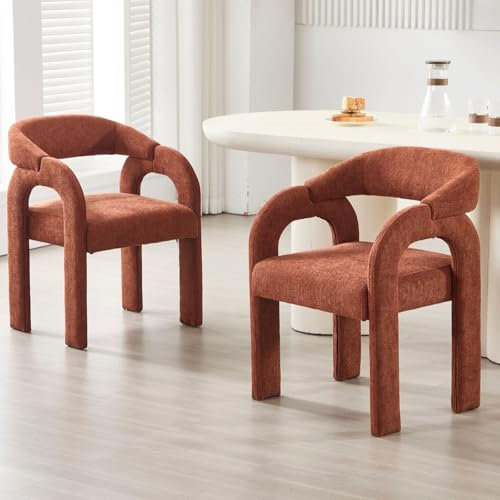 Ya-Home Esszimmerstühle 2er Set, gepolsterter Küchenstühle mit Curved Back Nordic Armlehnstuhl aus Chenille Loungesessel für Esszimmer/Wohnzimmer/Küche, Orange
