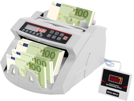 Geldzählmaschine 2 IN 1 Geldprüfgerät Geldscheinprüfer UV/MG/IR/Papiergröße-Falschgeld-Erkennung 900-Scheine/Minute 1-999-Scheine Geldzähler 200-Scheine-Kapazität ADD Akkumulation Euro Dollar usw.
