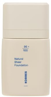 KORRES Natural Sheer Foundation Light 01, for a Natural, Radiant Finish & the Ideal Bare Skin Effect, with Refreshing Peony Flower Extract, Vegan, 30 ml
