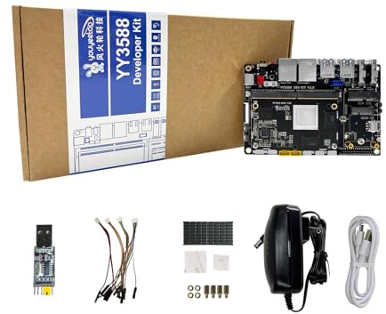 YY3588 AI Development Board, RK3588 Chip 8-Core ARM 6TOPs NPU, 32GB LPDDR4 RAM 256GB eMMC5.1, for Industrial Control Edge AI Smart Terminal AI Tasks (Power Kit, 32 + 256GB)