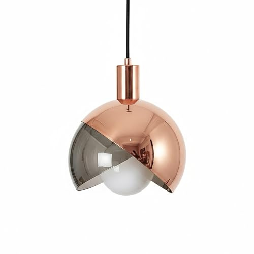 XIRYTU-H 20cm Lampe à Suspension Moderne en Sphère, Base Métallique & Verre Miroir Gris Fumé Lampe Suspendue, Lampe de Plafond E27 pour Salon, Îlot de Cuisine, Salle à Manger, Café (Or Rose)