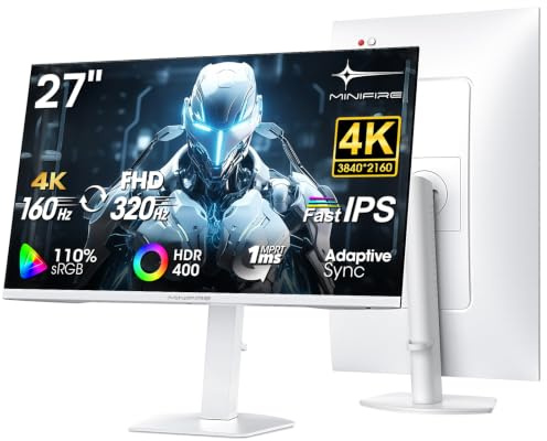 Minifire 4K Écran PC Gamer 27 Pouces, UHD 160Hz/FHD 320Hz,Dalle IPS,HDR 400 | DCI-P3 93%,1ms,HDMI 2.1/DP 1.4, Adaptive Sync, Hauteur Réglable, Eyes-Care,2 Haut-parleurs Intégrés, PIP/PBP, MFG27D1U