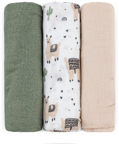 Petite&Mars Bambus-Musselinwindeln, 3er-Set Moussy * 68 x 68 cm * hypoallergen * Bambus * Baumwolle * Spucktuch * Bäuerchentuch * Musselintuch * Musselin-Wischtuch (Lama-Stimmung)