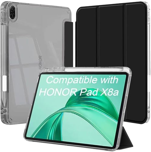 Custodia per Honor Pad X8b/Pad X10 2026/Pad X8a 2024 11 Pollici con Pen Holder, Chiaro Trasparente Retro Conchiglia Sottile Antiurto Tablet Cover, Nero