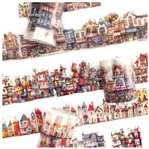 Ta Merry 3 Rolls PET Washi Tape Scrapbook Zubehör Sticker für Journaling | Scrapbooking Stickers Sonderbare Häuser Aesthetic Aufkleber Decorative für Bullet journal,Photo Album