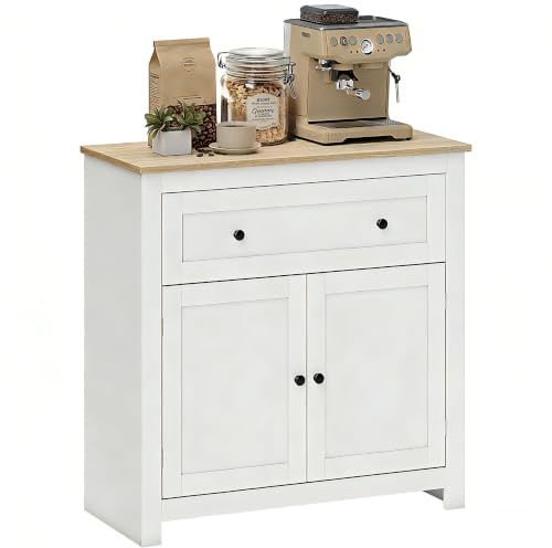 HOMCOM Sideboard Storage Cabinet with Drawer and Double Doors Cream White | Modern Kitchen Cupboard, Adjustable Shelf, Sideboard for Living Room, Dining Room, Hallway