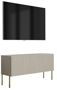 3E 3xE living.com TV-Schrank mit geriffelter Front, Kaschmir, geraden goldenen Beinen, 100 × 32 × 52 cm