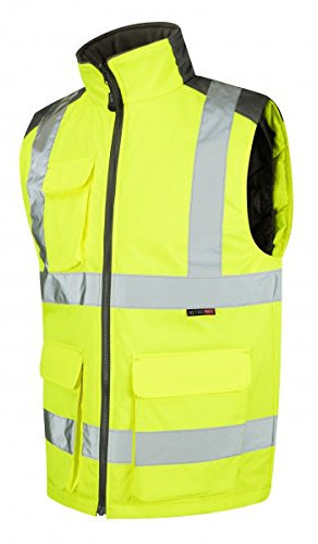 Leo Workwear Torrington Hi-Vis Warm Quilt Lining PU Coated Polyester Bodywarmer, Medium, Hi-Vis Yellow