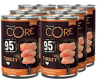 Wellness CORE 95 % Pute & Grünkohl, Hundefutter nass, Pastete, 6 x 400 g, ohne Zuckerzusatz, getreidefrei, mit hohem Fleischanteil und ausgewählten Zutaten