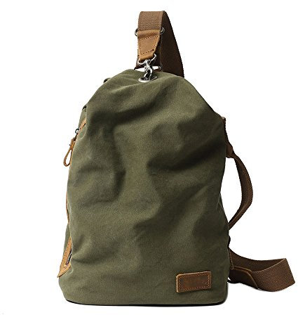 Neuleben Vintage Sling Rucksack Schulterrucksack Canvas Daypack Brusttasche Retro Schultertasche Klein Damen Herren für Reise Outdoor Sport Freizeit (Grün)