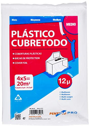 PENTRILO 08123 Plástico Cubretodo Protector Multiuso 4X5Metros Medio, 4x5m, Transparente