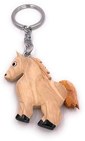 Onwomania - -Pferd Pony hell Schlüsselanhänger - Holz Glücksbringer ideal als Geschenk z.B. für den besten Freund, die beste Freundin, Mama - Für Männer, Frauen & Kinder