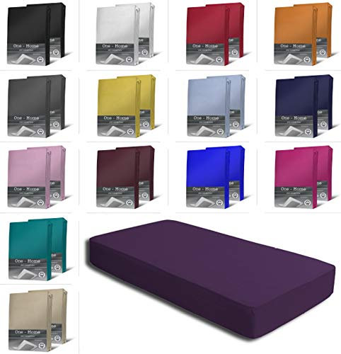 2er Set Jersey Spannbettlaken Spannbetttücher Bettlaken Spannbetttuch weiche Baumwolle mit Rundumgummizug, Farbe: Aubergine/Lila, Maße: 2er Pack 90-100 x 200 cm