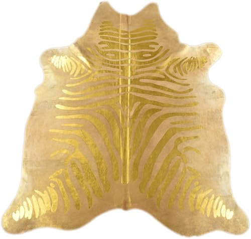 generisch Kuhfell Stierfell Teppich Zebra Gold Devore ca. 210 x 180 cm aus Brasilien Kuhfell mit Zebra Prägung
