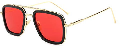 Iron Man Sunglasses Men Trendy Glasses Fashion Square Sunglasses Gold frame black circle red piece