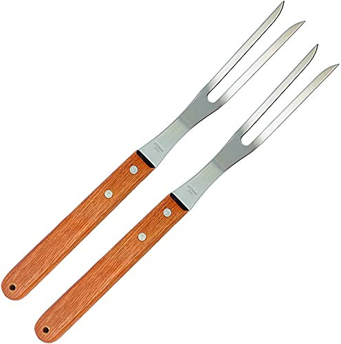 VOJACO 2 Pack Meat Fork, Stainless Steel Meat Carving Fork, 13'' BBQ Barbecue Fork with Wooden Handle, Professional Classic Metal Cooking Curved Fork for Chicken, Beef, Pork, Turkey (13 Inch - 2 pack)