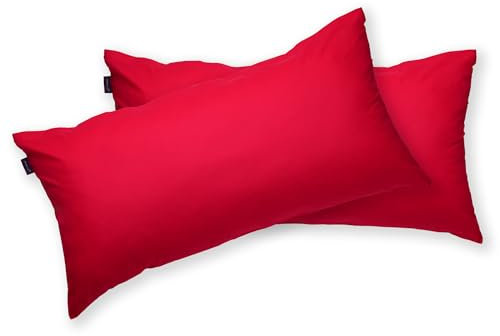 BRIELLE 2er Set 100% Baumwolle Kissenbezug 40 x 80 cm, Rot - Renforcé, Kopfkissenbezug mit verdecktem Reißverschluss Kissenbezüge