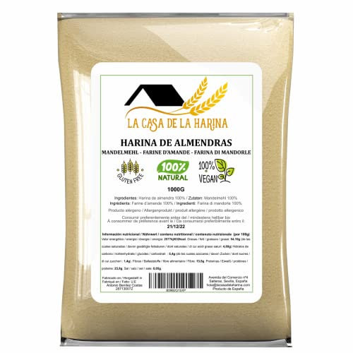 Harina de almendra (1 KG) | PREMIUM | Sin gluten | Apta para dietas Keto (5,4g x 100g carbohidratos) | Vegano | 100% natural | Producto de España