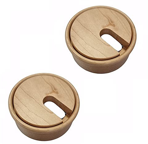 Gedotec Pasacables de madera de haya lacada | Plain | 2 unidades de orificios de cable redondos | Caja de cable de perforación de 80 mm de diámetro | Guía de cables para pegar en la encimera