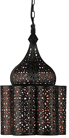 Orientalische Lampe Pendelleuchte Feryal Schwarz 37cm E27 Lampenfassung | Marokkanische Design Hängeleuchte Leuchte aus Marokko | Orient Lampen für Wohnzimmer Küche oder Hängend über den Esstisch