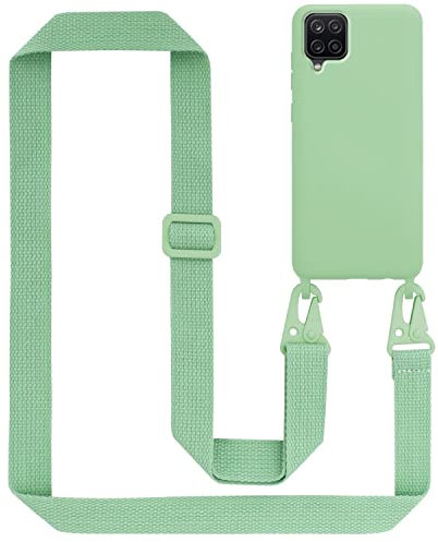 Cadorabo Handykette kompatibel mit Samsung Galaxy A12 M12 Schutzhülle TPU Liquid Silikon Case Necklace mit verstellbarem Band Kordel Band mit Etui Rundumschutz Case Hülle für Galaxy A12 M12 in Grün