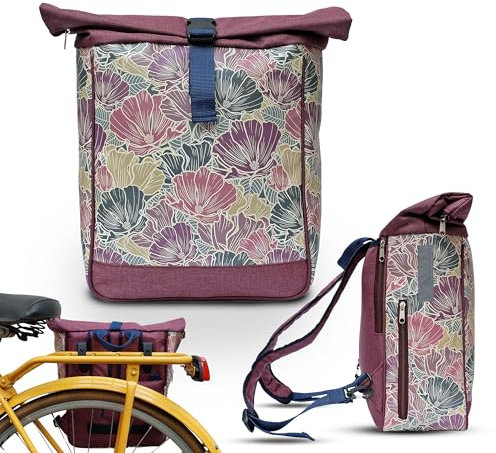 Ikuri Fahrradtasche/Rucksack Kombi Fahrradrucksack aus Plane für Gepäckträger Packtasche Wasserdicht für Frauen - Modell Veranillo