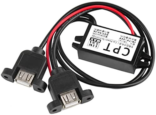 Eidoct DC Converter 12V to 5V USB 3A 15W DC USB Converter Buck Module, Waterproof Power Adapt 5V Volt Transformer Module (Dual Ear USB)