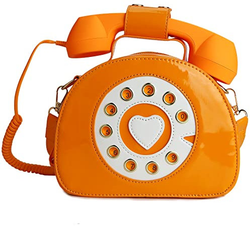 QiMing Retro Wählscheibe Telefon Crossbody Umhängetasche, Pu bewegliches Mikrofon Geldbörse für Frauen