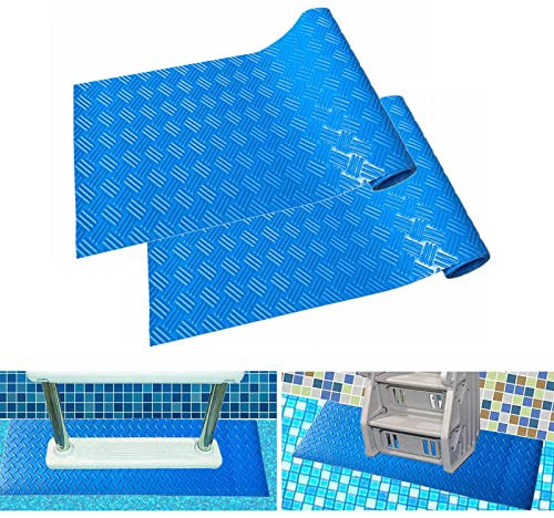LEMCC 2 Rollen Schwimmbadleiter Matte 90x23cm Pool Leiter Pad Stufenmatte mit rutschfester Textur Blau Schwimmbadfolie und Treppenschutz
