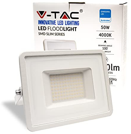V-TAC Faro LED da Esterno con Chip Samsung 50W - [Ultima Generazione] - IP65-4000 Lumen - Proiettore LED Esterno Colore Bianco - Impermeabile - Luce Bianca Naturale